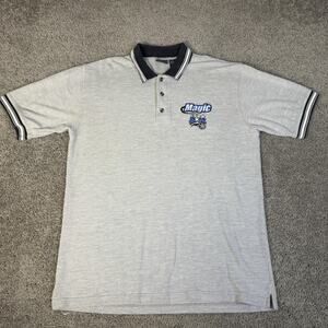 VTG Orlando Magic Shirt Mens Large Gray NBA Basketball Polo Embroidered Pro Edge